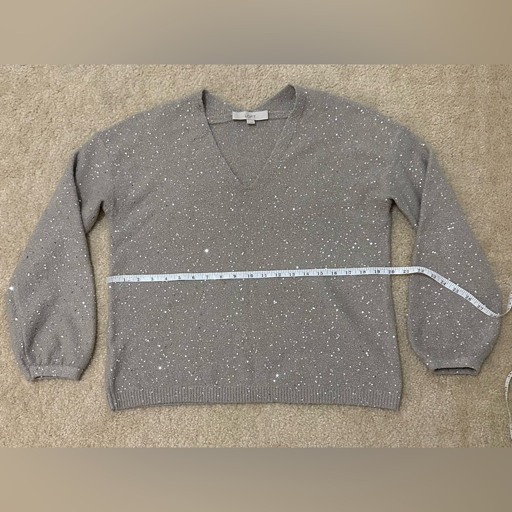 LOFT Gray Sweater Sequins Medium